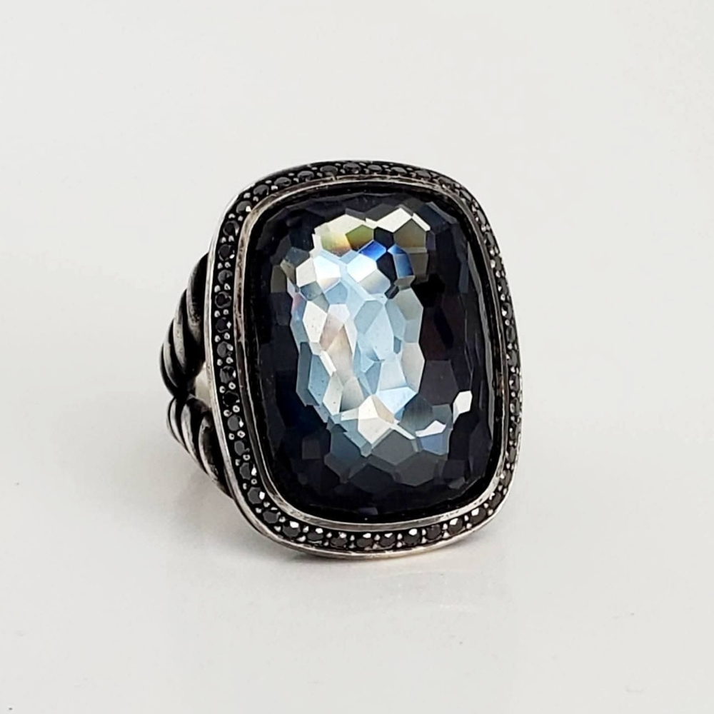 David Yurman Albion Darkened Silver Elongated Gray Orchid and Black Diamond Ring